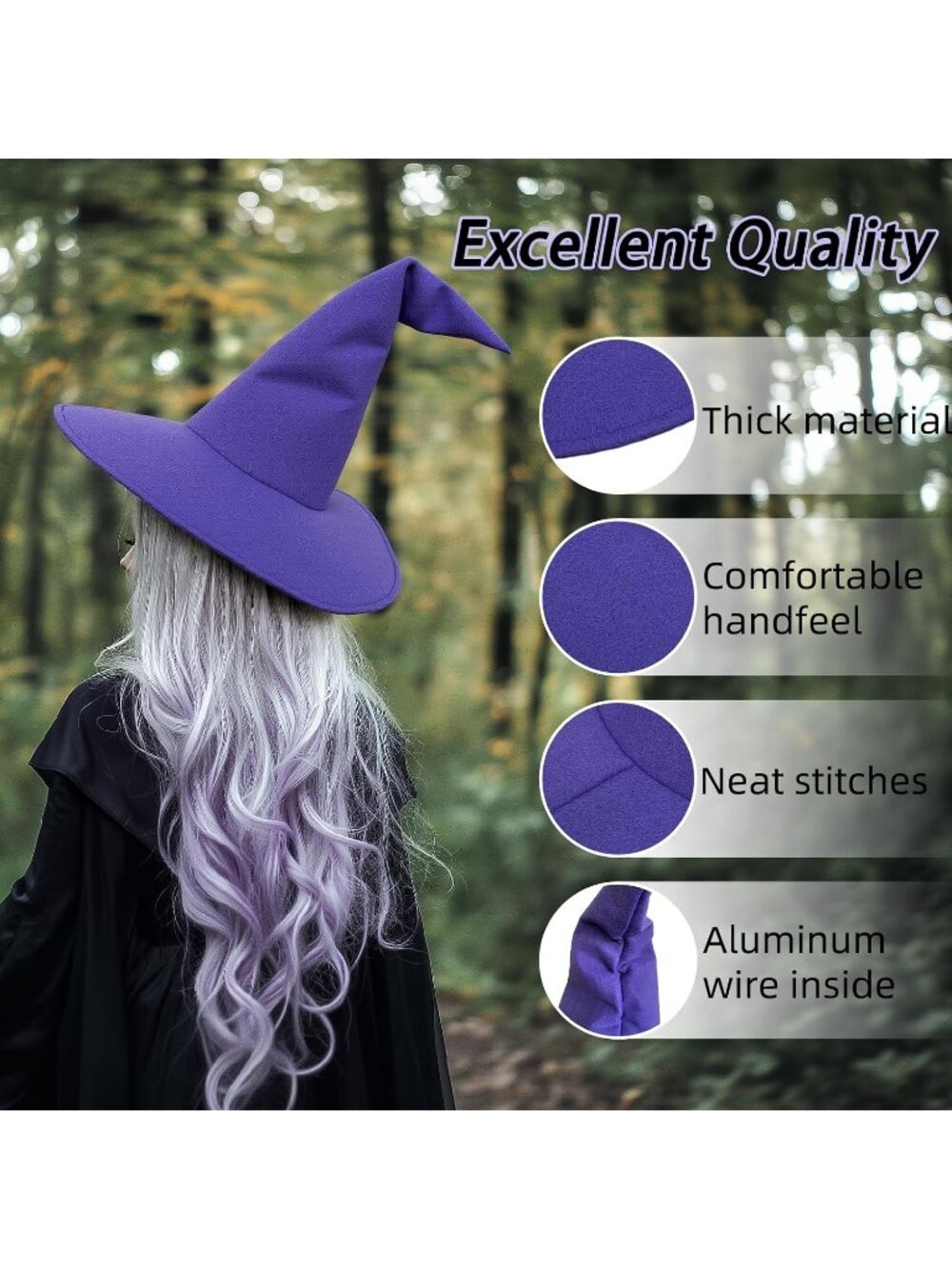 🎃Unisex Purple Cosplay Accessories Christmas Masquerade Carnivals Witch Hat - Picture 2 of 7